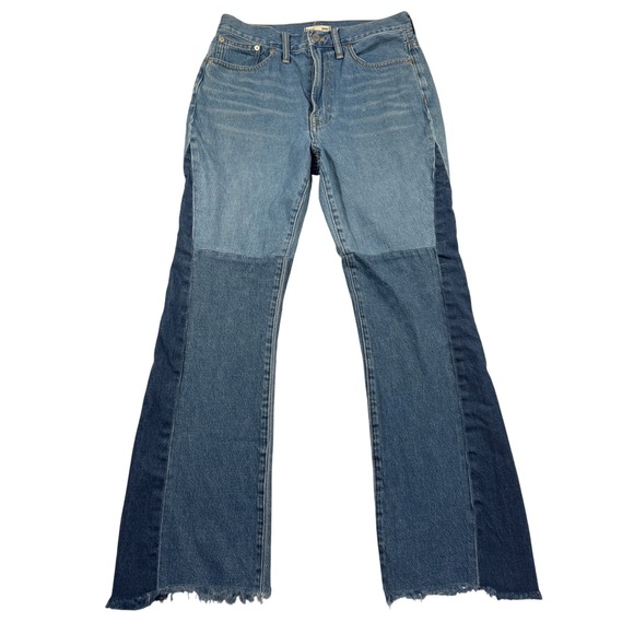 Madewell x ISKO Patchwork Rigid Flare Jeans Women's Size 28 Denim Frayed Hem - Picture 1 of 10